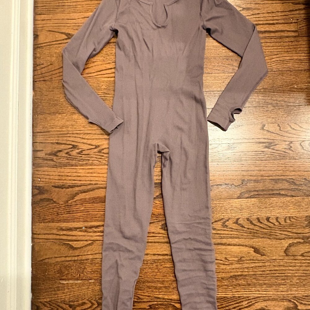 OQQ Grey Women's Sexy Workout Ribbed One Piece Long Sleeve Exercise Sport Gray